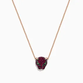 Signature 14K Rose Gold Ruby and Tsavorite Panther Necklace, 0.52 TCW