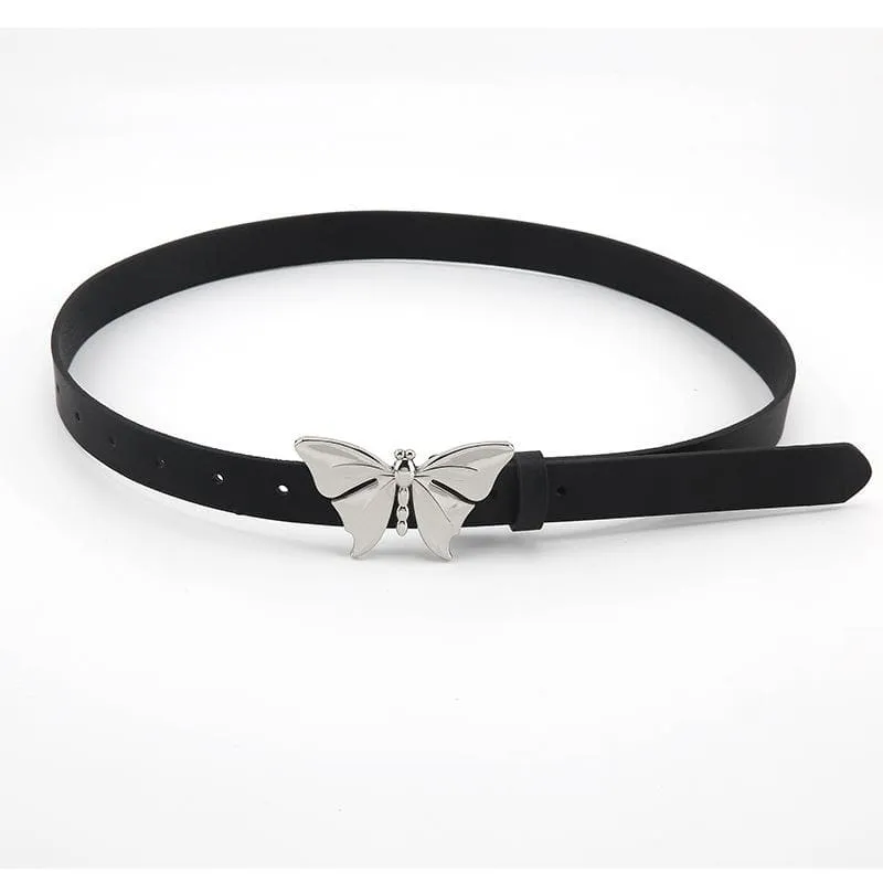 Silver butterfly PU leather adjustable belt