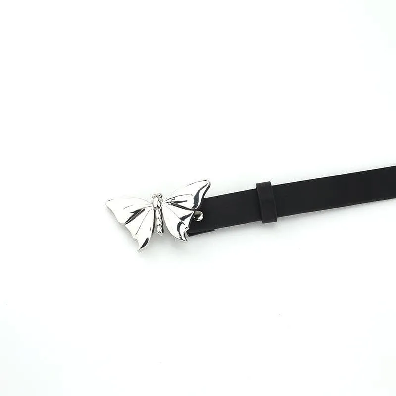 Silver butterfly PU leather adjustable belt