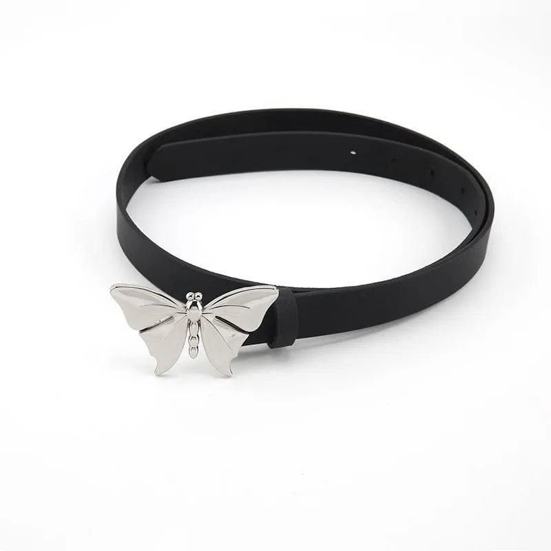 Silver butterfly PU leather adjustable belt