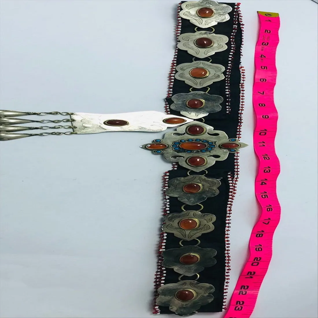 Silver Kuchi Turkman Belt With Brown Glass Stones