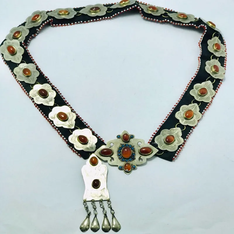 Silver Kuchi Turkman Belt With Brown Glass Stones
