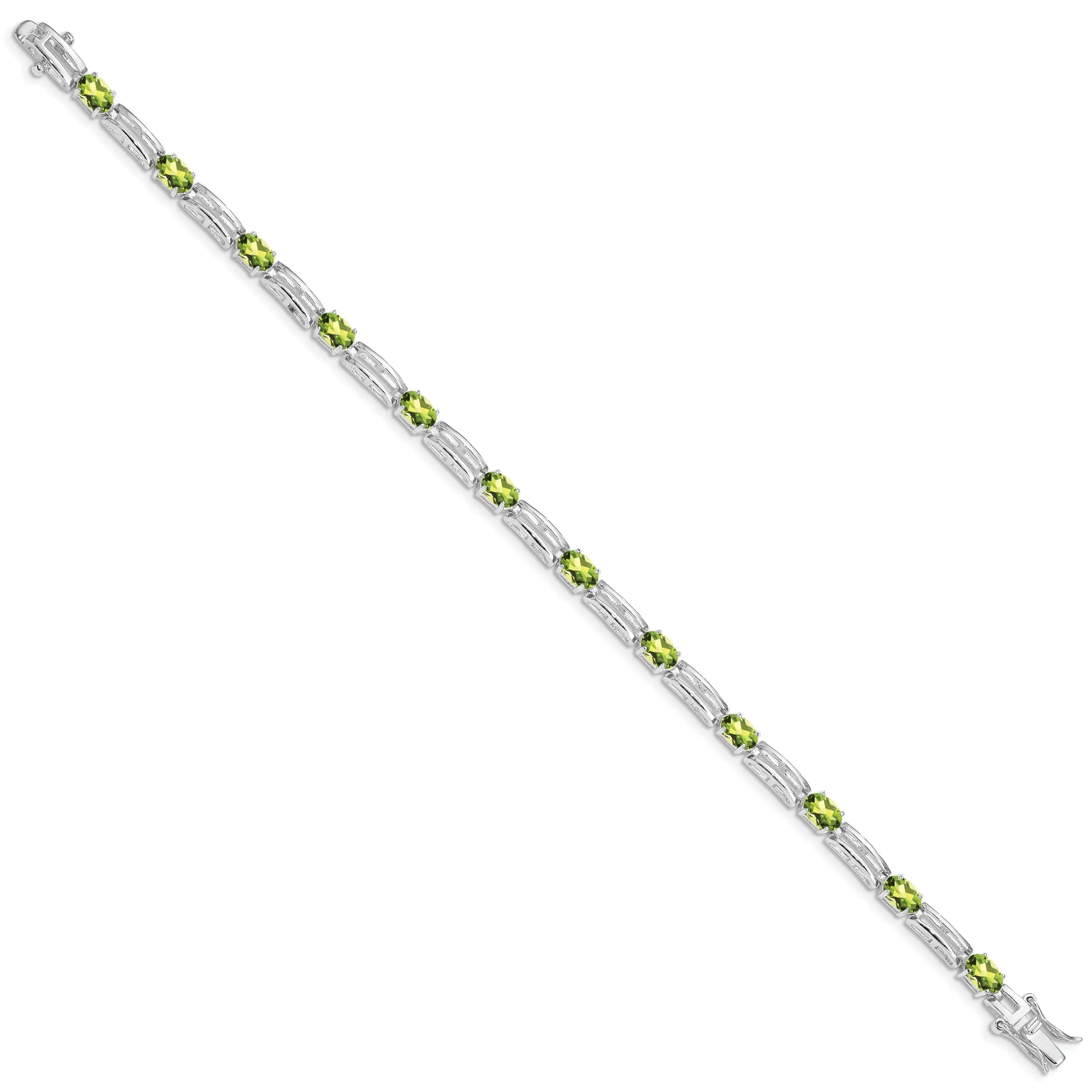 Silver Oval Peridot Gemstone Diamond Bracelet