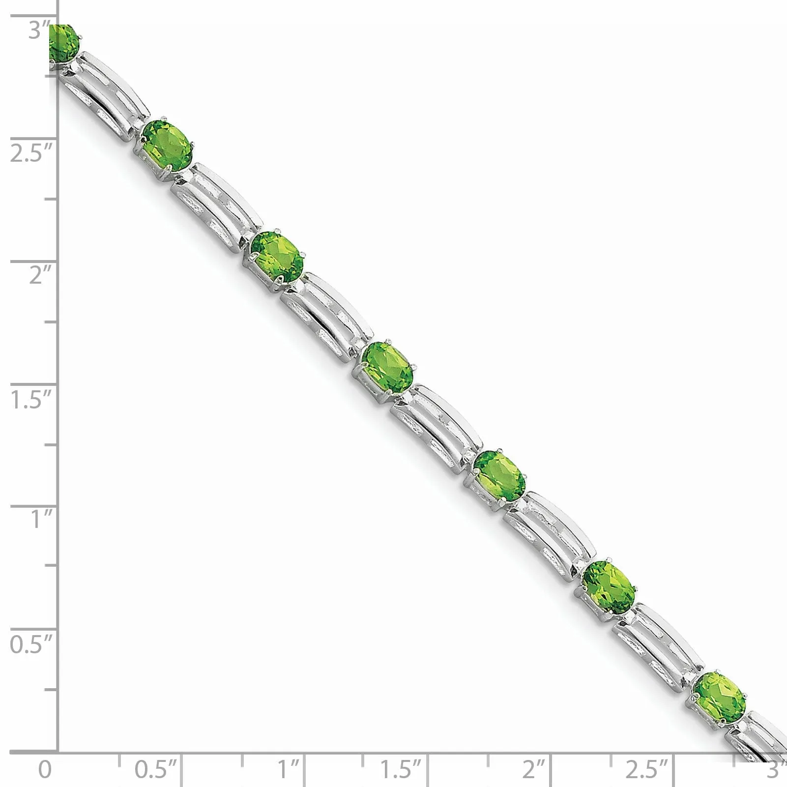 Silver Oval Peridot Gemstone Diamond Bracelet