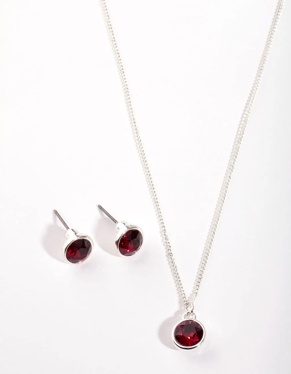 Silver Swarovski Ruby Circle Jewellery Set