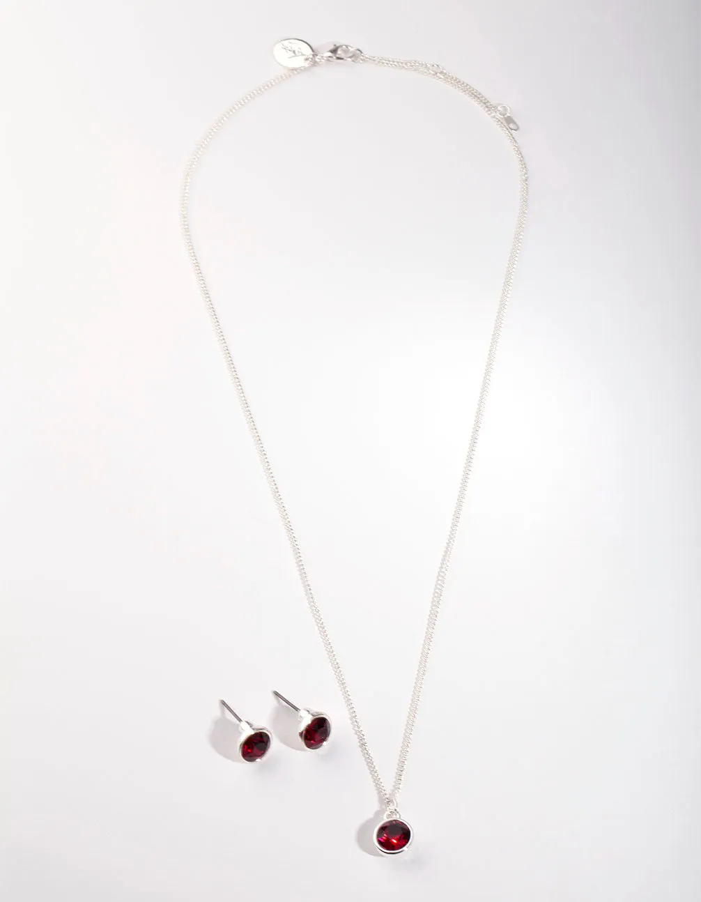 Silver Swarovski Ruby Circle Jewellery Set