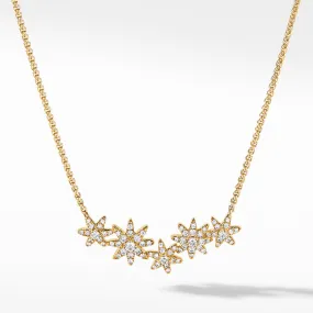 Starburst Cluster Station Necklace in 18K Yellow Gold with Pave Diamonds