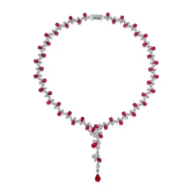 Statement necklace with ruby simulants and 32.71 carats* of diamond simulants in sterling silver