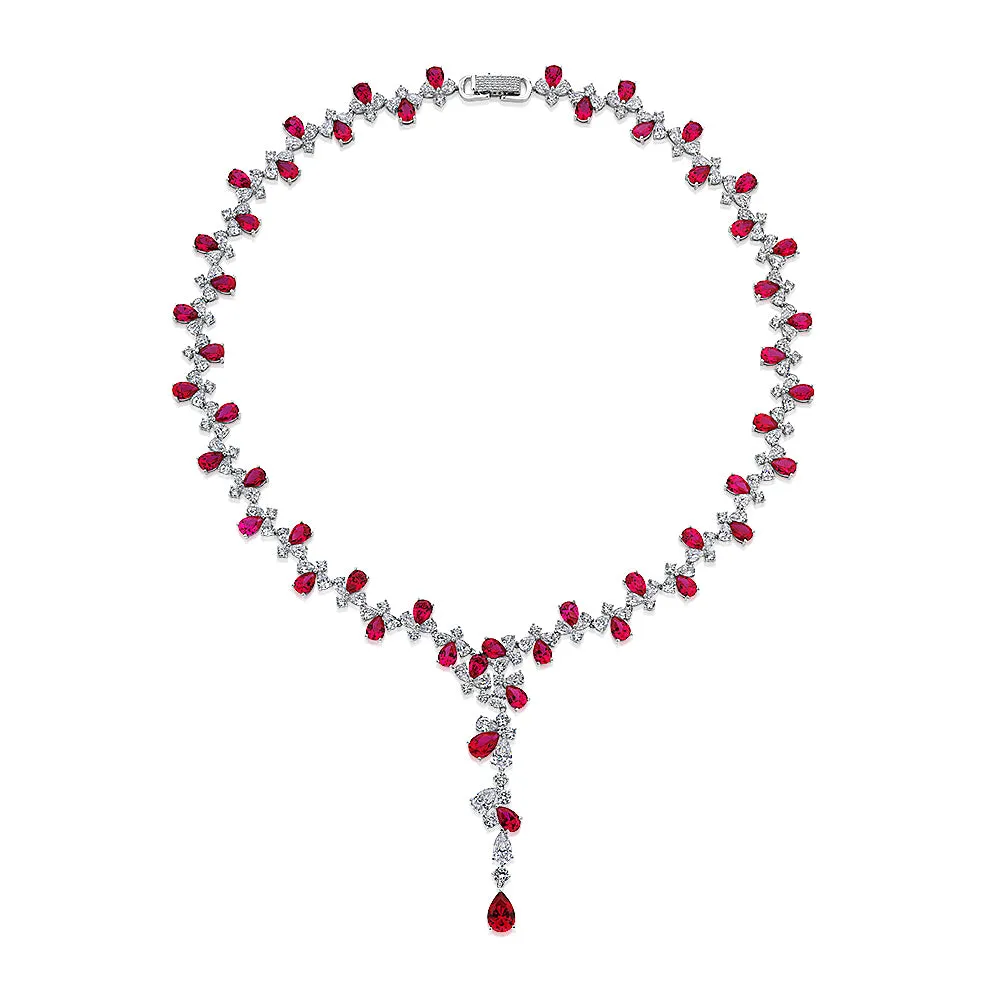 Statement necklace with ruby simulants and 32.71 carats* of diamond simulants in sterling silver