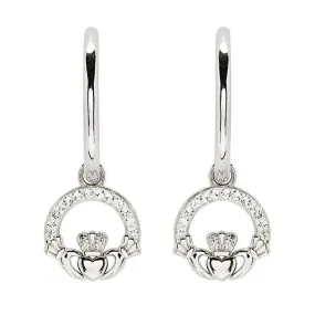 Sterling Silver Crystal Claddagh Hoop Earrings