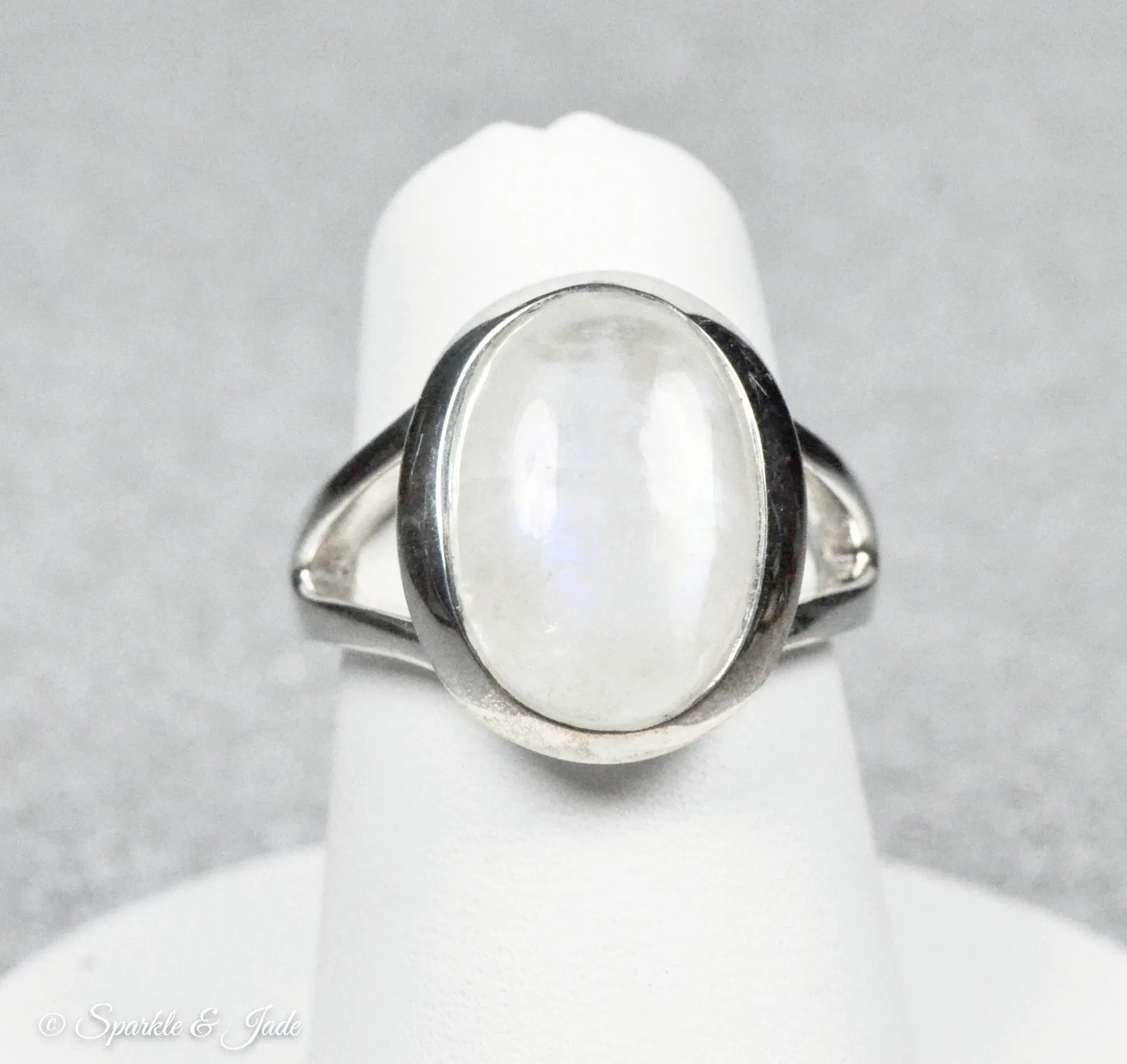 Sterling Silver Large Oval Rainbow Moonstone Ring