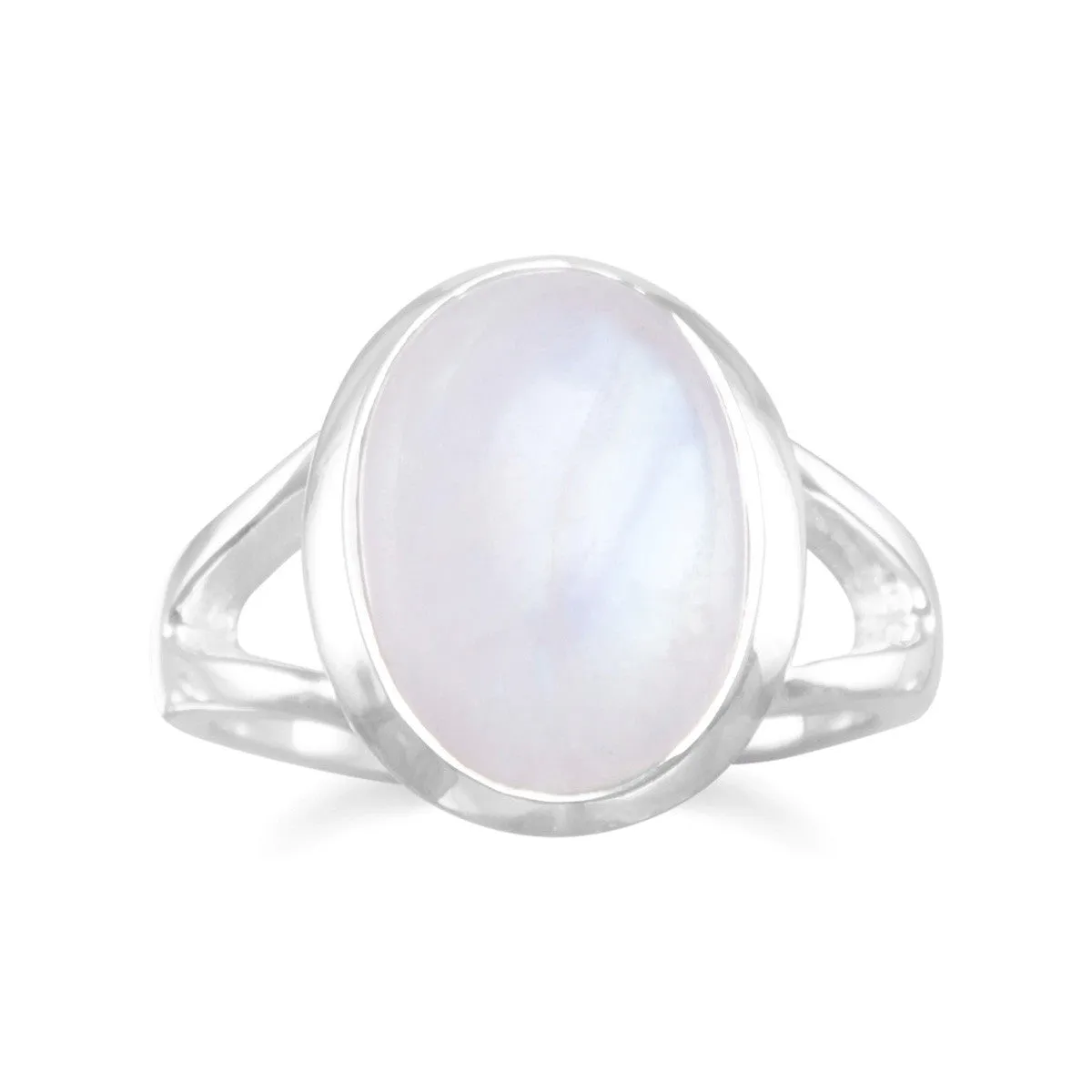 Sterling Silver Large Oval Rainbow Moonstone Ring