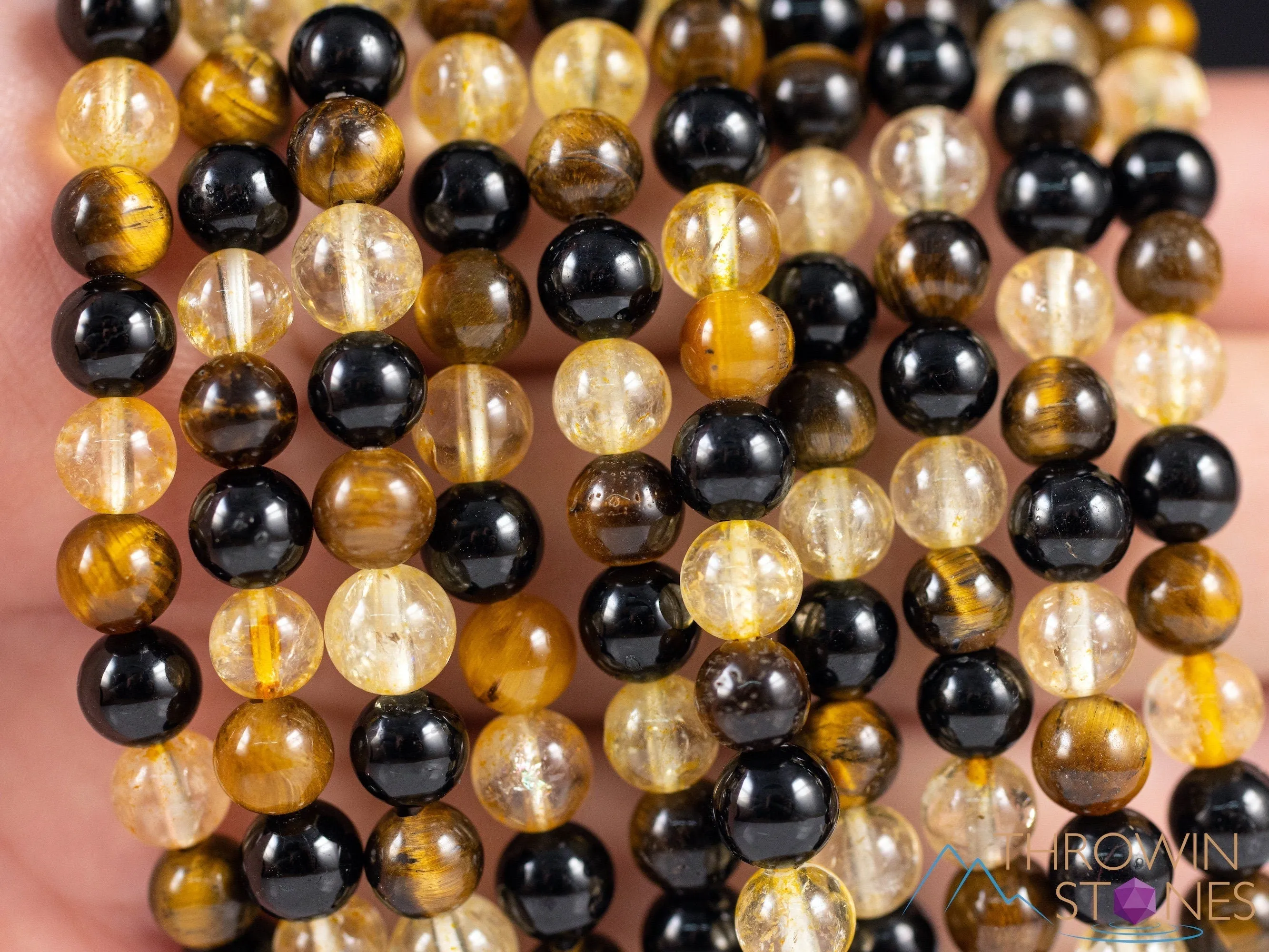 TIGERS Eye, Black TOURMALINE, CITRINE Crystal Bracelet - Round Beads - Beaded Bracelet, Handmade Jewelry, Healing Crystal Bracelet, E2117