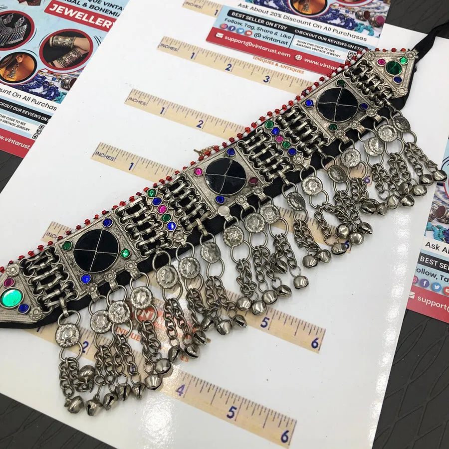 Tribal Ethnic Choker Necklace with Black Stones