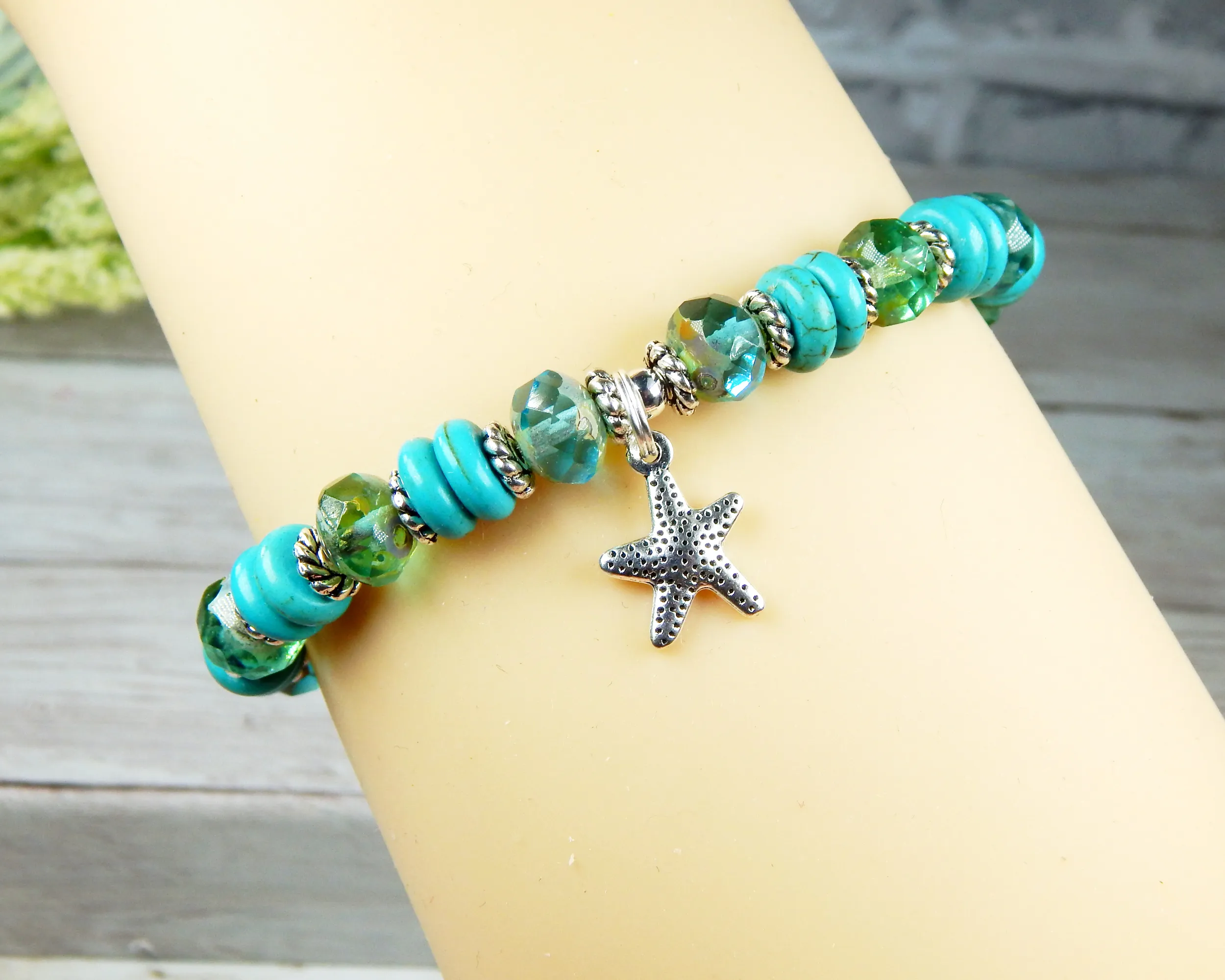 Turquoise Blue Ocean Inspired Bracelet - Ocean Jewelry - Starfish Charm