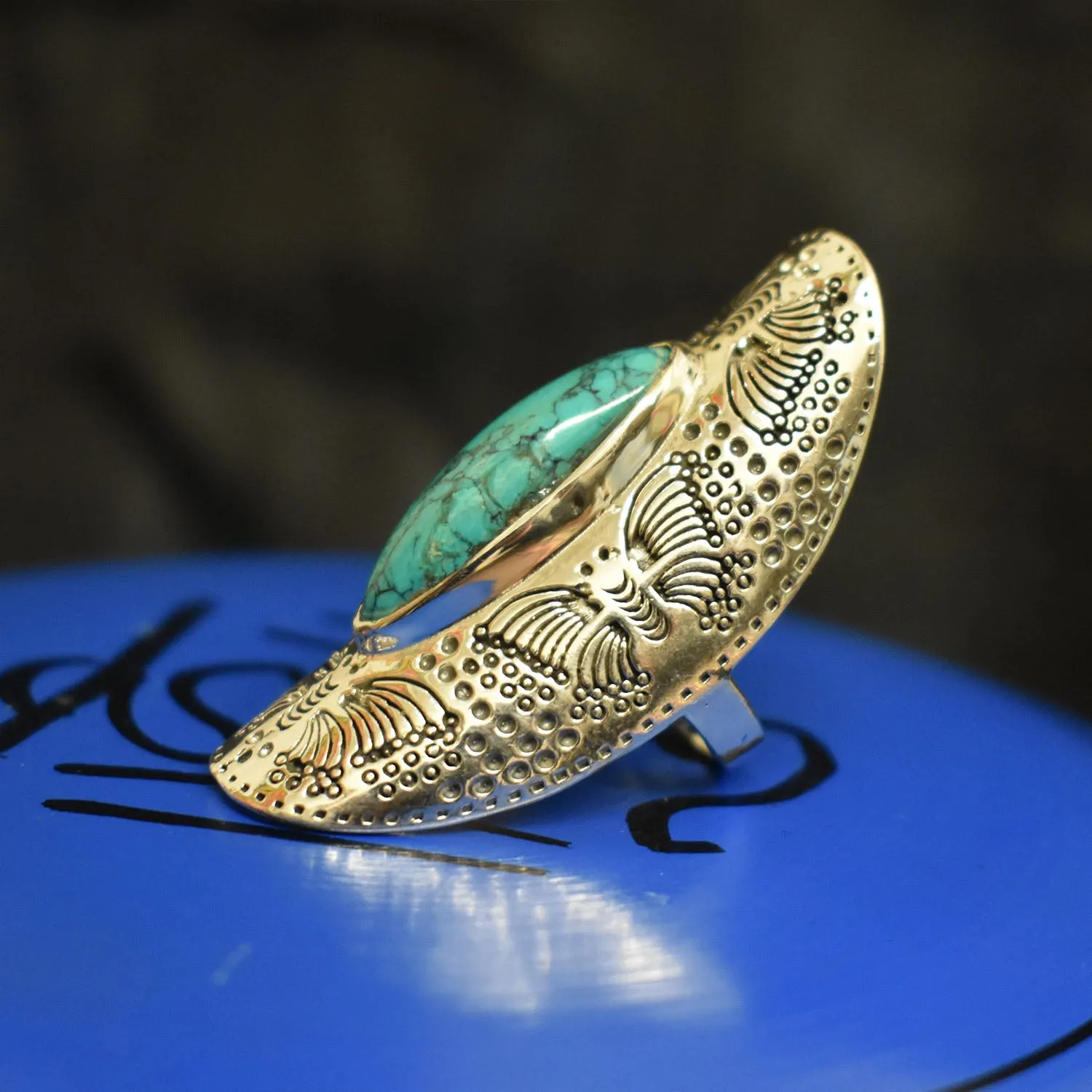 Turquoise Butterfly Detailed Ring (925) Sterling Silver