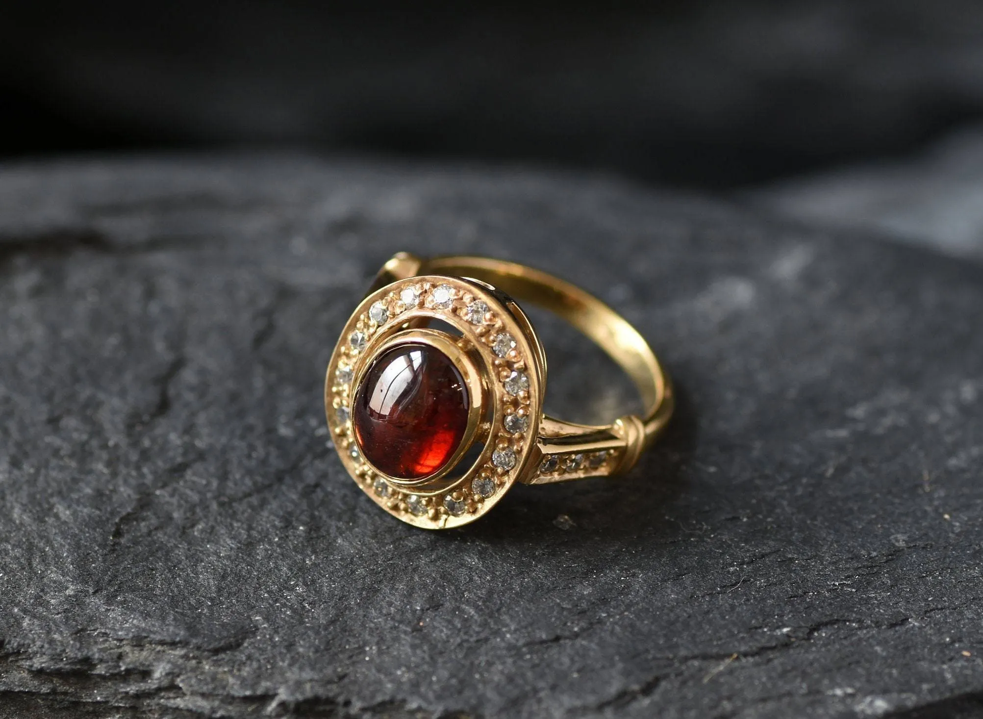 Victorian Garnet Gold Ring - Halo Ring, Natural Garnet Ring, Vintage Garnet Ring