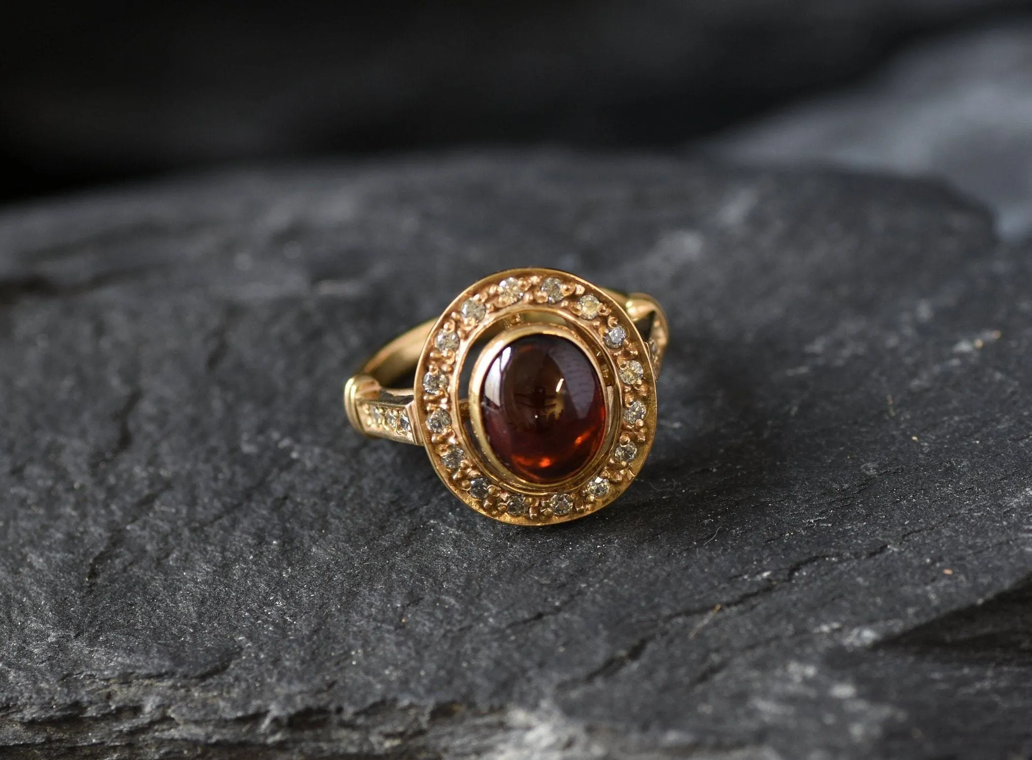 Victorian Garnet Gold Ring - Halo Ring, Natural Garnet Ring, Vintage Garnet Ring