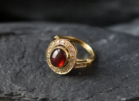 Victorian Garnet Gold Ring - Halo Ring, Natural Garnet Ring, Vintage Garnet Ring