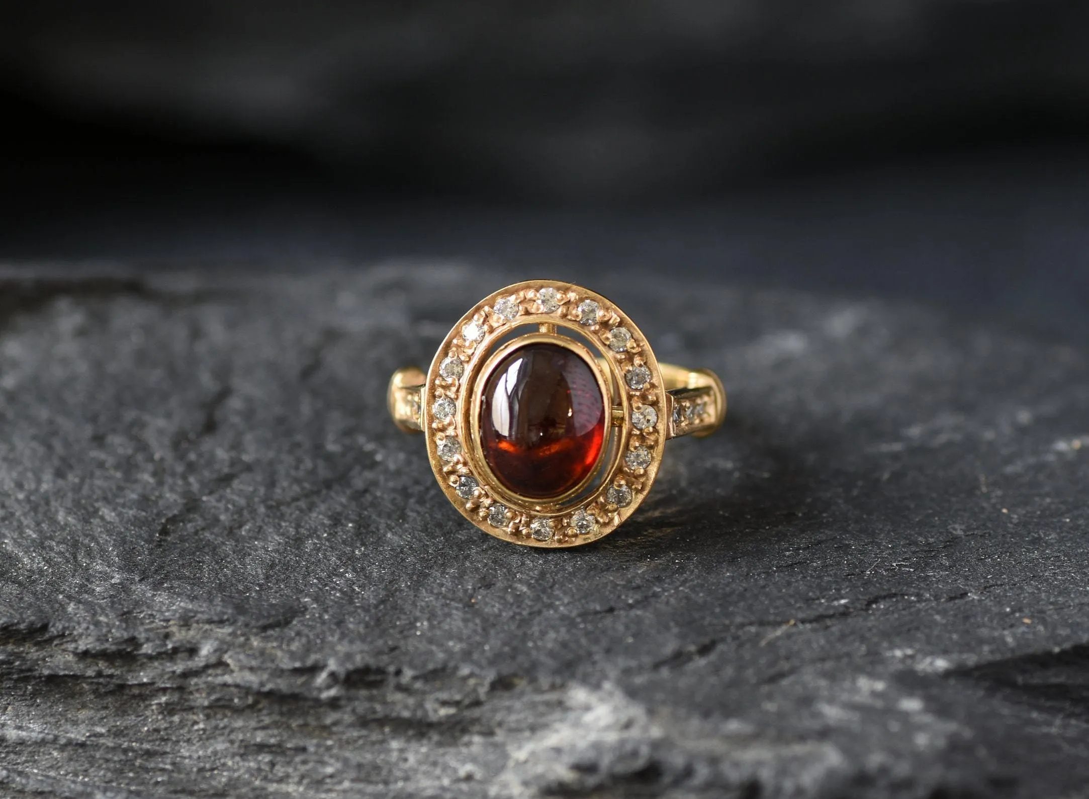 Victorian Garnet Gold Ring - Halo Ring, Natural Garnet Ring, Vintage Garnet Ring