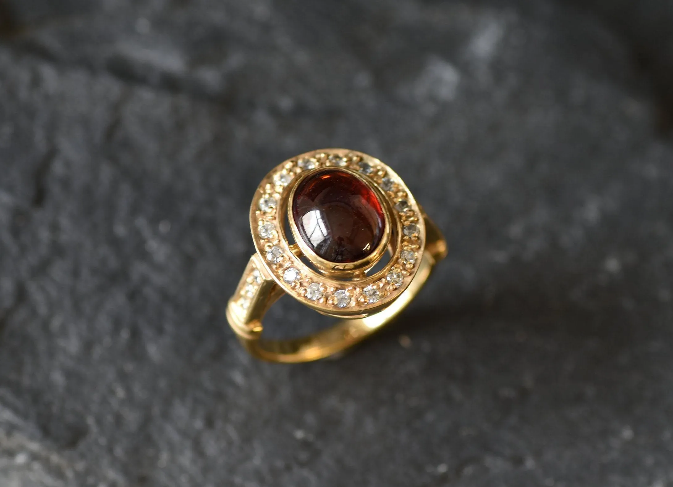 Victorian Garnet Gold Ring - Halo Ring, Natural Garnet Ring, Vintage Garnet Ring