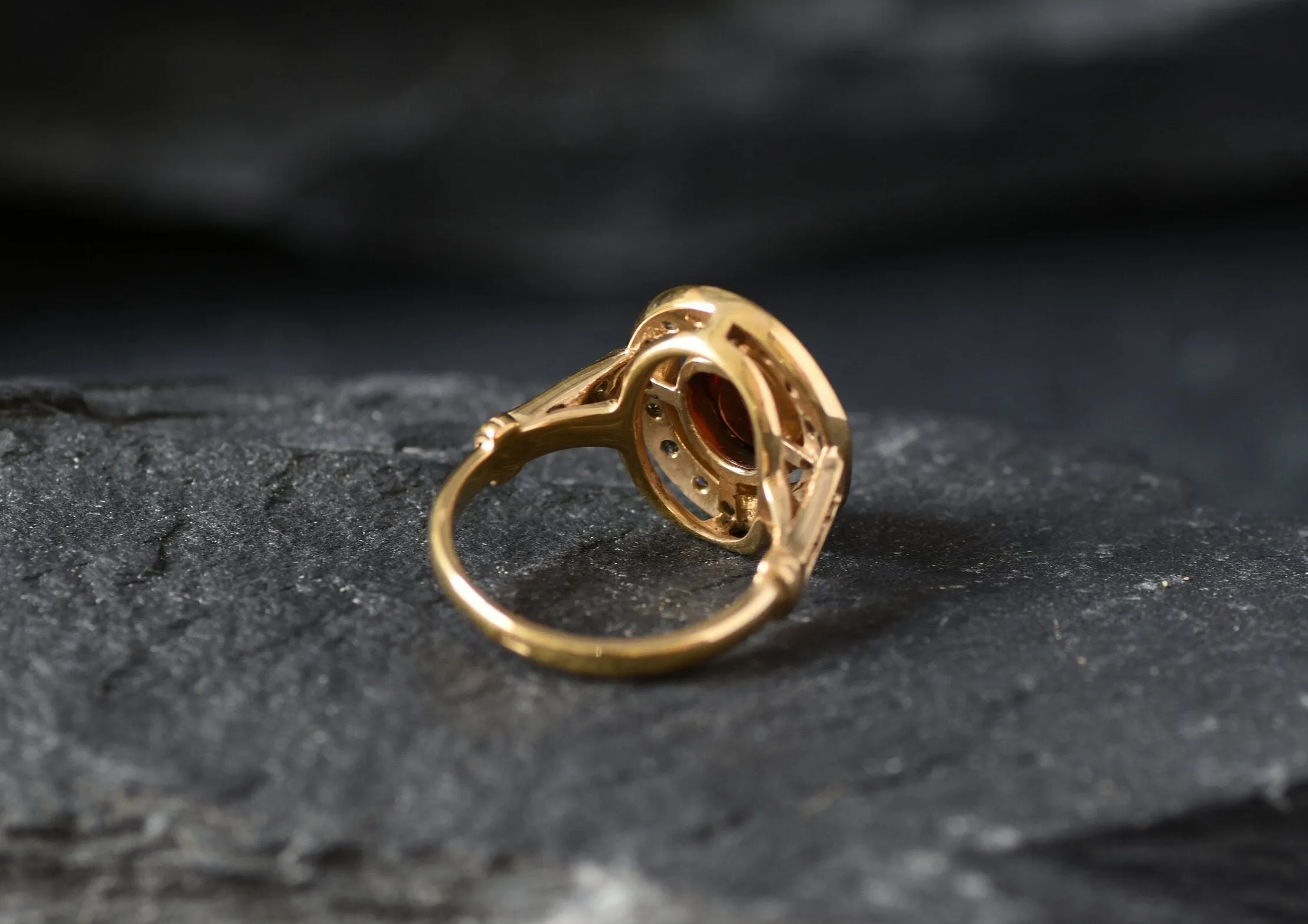 Victorian Garnet Gold Ring - Halo Ring, Natural Garnet Ring, Vintage Garnet Ring