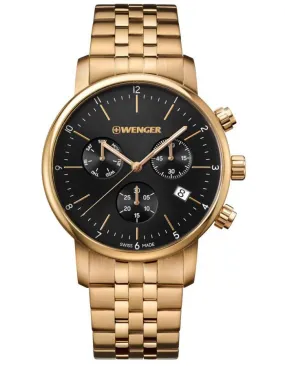 Wenger Mens Urban Classic Chronograph - Gold-Tone - Bracelet - Black Dial - 100m