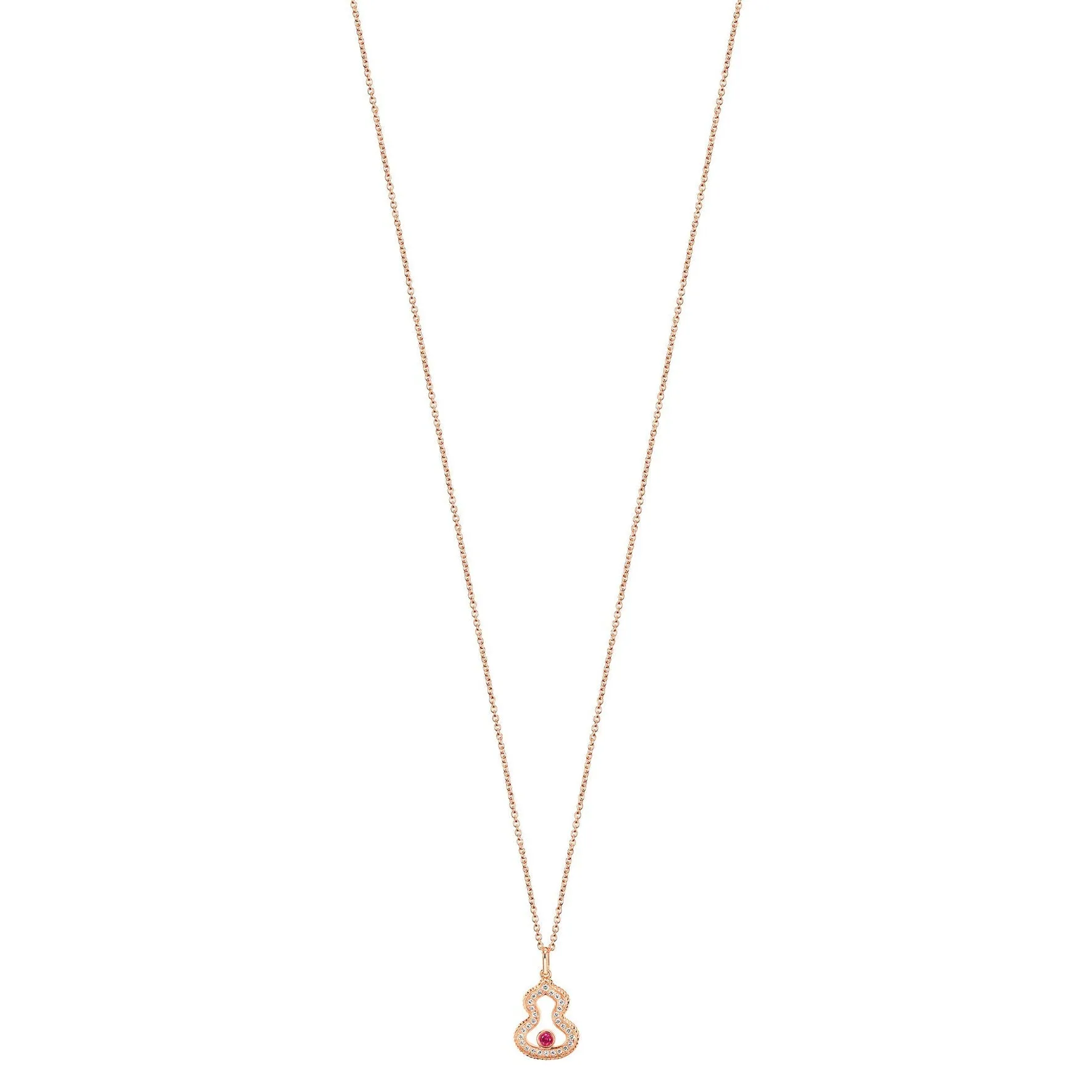 Wulu necklace in 18K rose gold with diamonds and ruby